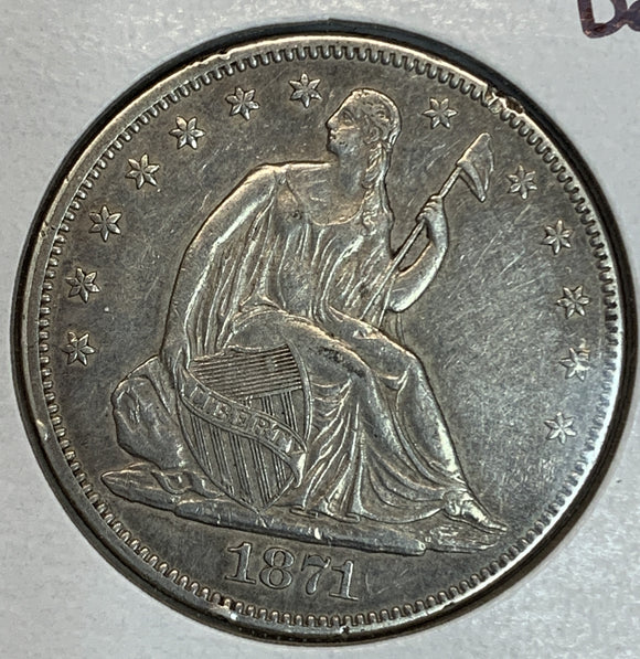 1871 Seated Half Dollar, AU