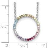 Prizma Sterling Silver Rhodium-plated 16 inch Colorful CZ Open Circle Necklace with 2 inch Extender
