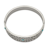 Chisel Stainless Steel Polished with Reconstructed Turquoise Hinged Bangle