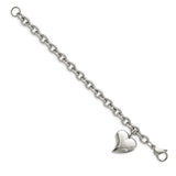 Chisel Stainless Steel Polished Link with CZ Heart Dangle Charm 7.5 inch Bracelet
