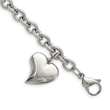 Chisel Stainless Steel Polished Link with CZ Heart Dangle Charm 7.5 inch Bracelet