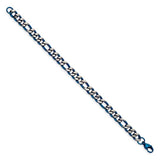 Chisel Stainless Steel Brushed and Polished Blue IP-plated 7.5mm 8.5 inch Bracelet