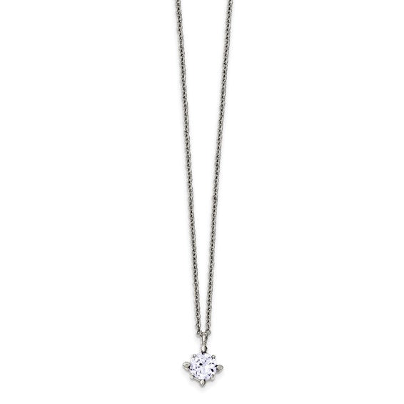 Stainless Steel Lavender CZ Pendant 18in Necklace