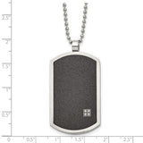 Chisel Stainless Steel Brushed Laser Cut Black IP-plated with CZ Dog Tag on a 24 inch Ball Chain Necklace