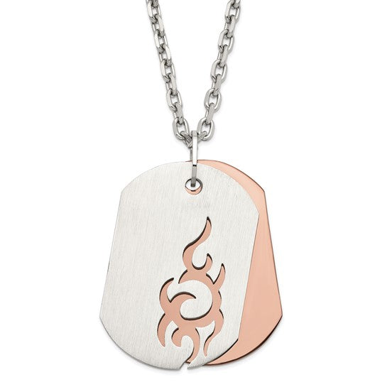 Stainless Steel Brushed and Polished Brown IP-plated Dog Tags Necklace