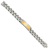 Chisel Stainless Steel Polished and Matte Yellow IP-plated with CZ 24 inchNecklace and 8.5 inch Bracelet Set