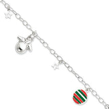 Sterling Silver Polished Enameled Christmas Themed Charm Bracelet