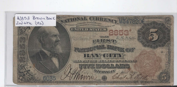 1882 Series $5 FNB of Bay City, Michigan #2853