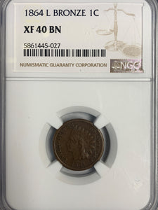 1864-L Indian Head Cent. XF40 NGC