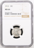1913 Barber Dime, MS64, NGC (17060)