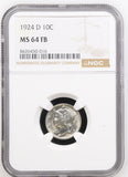 1924-D Mercury Head Dime, MS64FB. NGC, (17062)