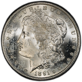 1891-S Morgan Silver Dollar, MS64, PCGS Gold Shield (10580)
