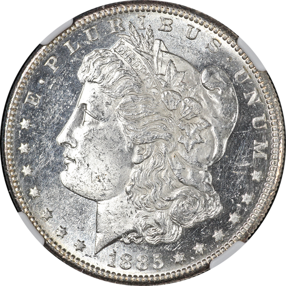 1885-S Morgan Silver Dollar, MS-62 NGC.