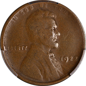 1922 No D Lincoln Cent, Strong Reverse PCGS F-15
