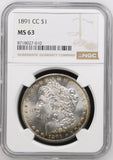 1891-CC Morgan Silver Dollar, MS63 NGC. (21542)