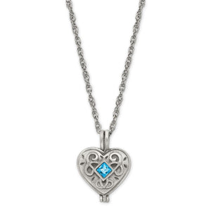Foever In My Heart Blue Crystal Memorial Heart Locket 24in Necklace