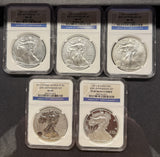 2011 5pc Set 25Th Anniversary Silver Eagles (5) MS-PF69 NGC