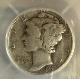 1942/1-D Mercury Dime, F-12 ANACS (10399)