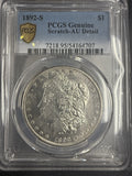 1892-S Morgan Silver Dollar, AU Detail, (Scratch) PCGS Gold Shield (10433),