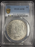 1901 Morgan Silver Dollar, AU58 PCGS Gold Shield (10438)