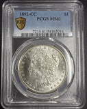 1892-CC Morgan Silver Dollar, MS61, PCGS Gold Shield (10484)