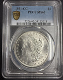 1891-CC Morgan Silver Dollar, MS63, PCGS Gold Shield (10490)