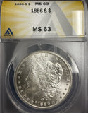 1886-S Morgan Silver Dollar, MS63, ANACS (10505)
