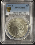 1881-S Morgan Silver Dollar, MS66, PCGS Gold Shield (10575)