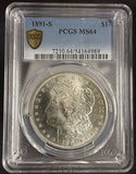 1891-S Morgan Silver Dollar, MS64, PCGS Gold Shield (10580)