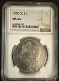 1878-CC Morgan Silver Dollar, MS64, NGC  (10620)