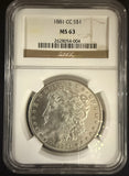 1881-CC Morgan Silver Dollar, MS63, NGC  (10626)