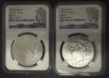 2023 2pc Morgan and Peace Dollar set, MS70 NGC FDOI (11041)
