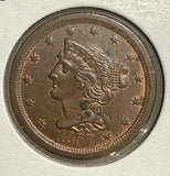 1857 Braided Hair Half Cent, MS60+ RB (11144)