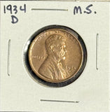 1934-D Lincoln Wheat Cent, MS60+RED. (11289)