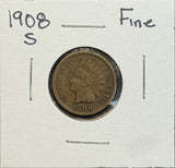 1908-S Indian Head Cent, Fine. (11361)