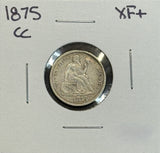 1875-CC Seated Liberty Dime, XF+, (11411)