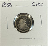 1838 Seated Liberty Dime, Circ (11413)