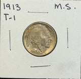 1913 T-1 Buffalo Nickel. MS60+  (11434)