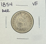 1854 Arrows Seated Liberty Quarter, Circ. (11448)