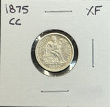 1875-CC Seated Liberty Dime, XF Cleaned, (11460)