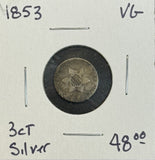 1853 3-Ct Silver, VG (11496)