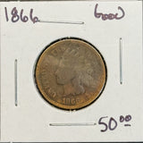 1866 Indian Head Cent, Circulated. (11572)