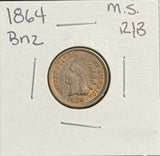 1864 BNZ Indian Head Cent, MS60+. (11594)