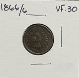 1866/6 Indian Head Cent, VF+. (11630)