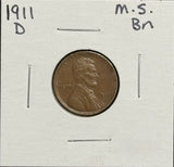 1911-D Lincoln Cent. MS60+BN,  (11634)