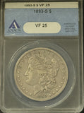 1893-S Morgan Silver Dollar, VF25 ANACS. (11665)