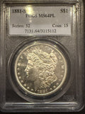 1881-S Morgan Silver Dollar, MS64PL PCGS (11747)