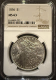1886 Morgan Silver Dollar, MS63 NGC (11761)