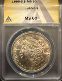 1885-S Morgan Silver Dollar, MS60 ANACS (11777)