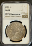 1886 Morgan Silver Dollar, MS63 NGC (11822)